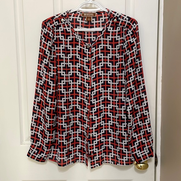Michael Kors, orange, white and navy blouse - Picture 1 of 2